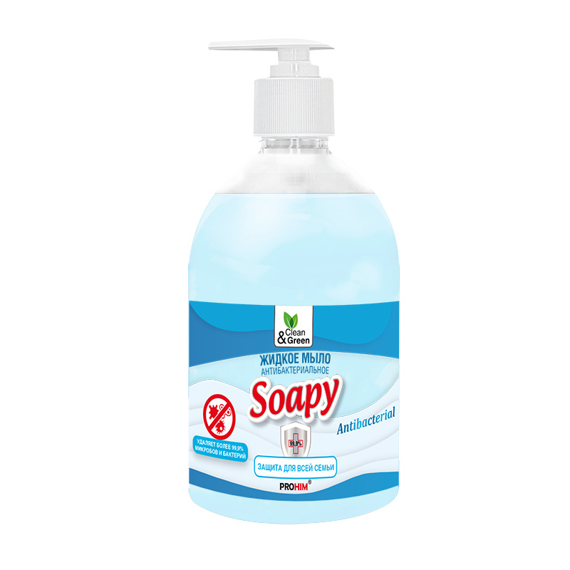Мыло жидкое 500мл Clean&Green с дозатором Soapy Антибактериальное