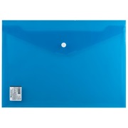 Папка-конверт А4 на кнопке BRAUBERG прозрачная, плотная синяя, до 100 листов, 0,18мм